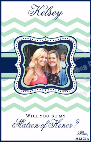 Bridesmaid Wine Labels - Maid of Honor Labels for Wine Bottles - Wedding Party Gifts - Chevron Collection - Mint and Navy - Customized - I Do Artsy Weddings