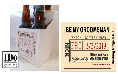 Wedding Beer Box Carrier With Custom Label on the Front - fits 4 cans or bottles - I Do Artsy Weddings