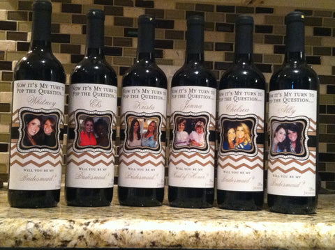 Bridesmaid Wine Labels - Wedding Party Gifts - Chevron Collection - Customized - I Do Artsy Weddings